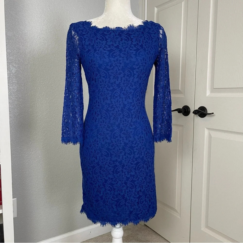 Diane Von Furstenberg DVF Zarita Lace Sheath Dress Cobalt Blue Size 2 - Picture 3 of 9